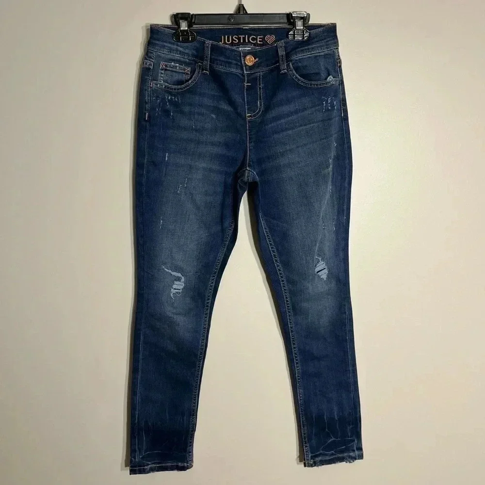 Girls Justice dark distressed skinny jeans‎ size 10 plus